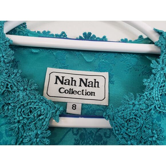 N4) VTG Nah Nah Collection Womens Suit Skirt Set Size 8 Padded Blazer Green USA - Picture 6 of 16